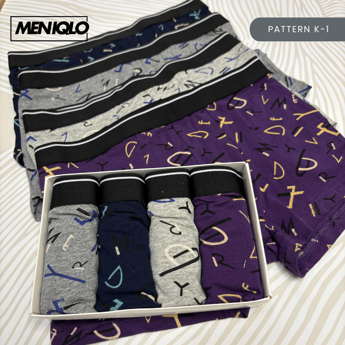 MENIQLO BOXER MEN [PATTERN A - S] BREATHABLE SOFT COTTON SAIZ M - 6XL- MAU002