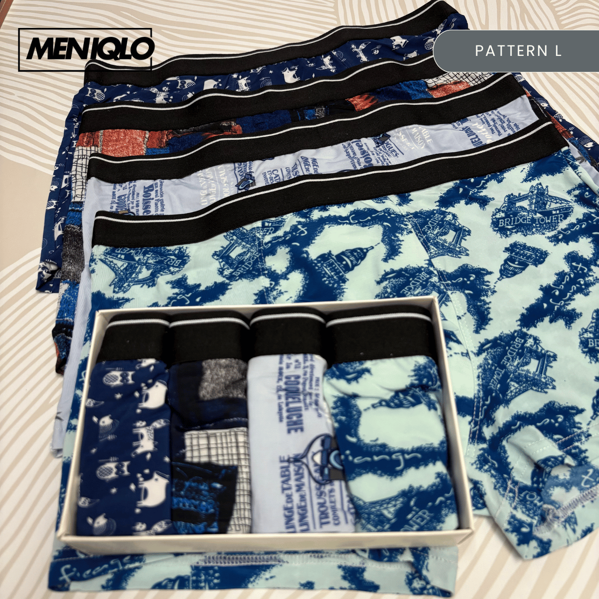 MENIQLO BOXER MEN [PATTERN A - S] BREATHABLE SOFT COTTON SAIZ M - 6XL- MAU002