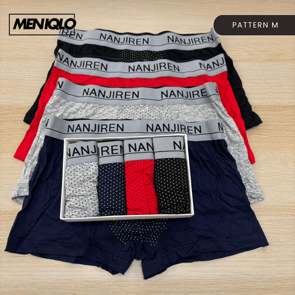 MENIQLO BOXER MEN [PATTERN A - S] BREATHABLE SOFT COTTON SAIZ M - 6XL- MAU002