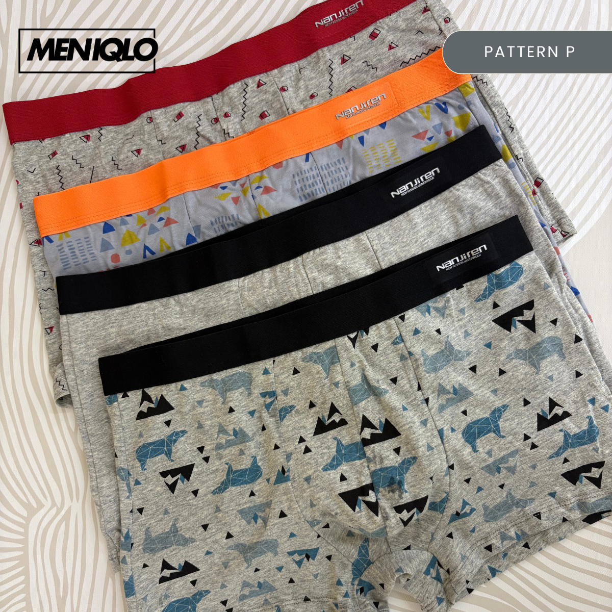 MENIQLO BOXER MEN [PATTERN A - S] BREATHABLE SOFT COTTON SAIZ M - 6XL- MAU002
