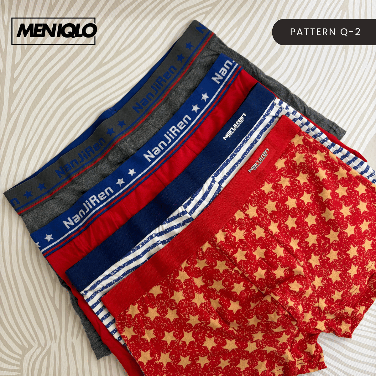 MENIQLO BOXER MEN [PATTERN A - S] BREATHABLE SOFT COTTON SAIZ M - 6XL- MAU002