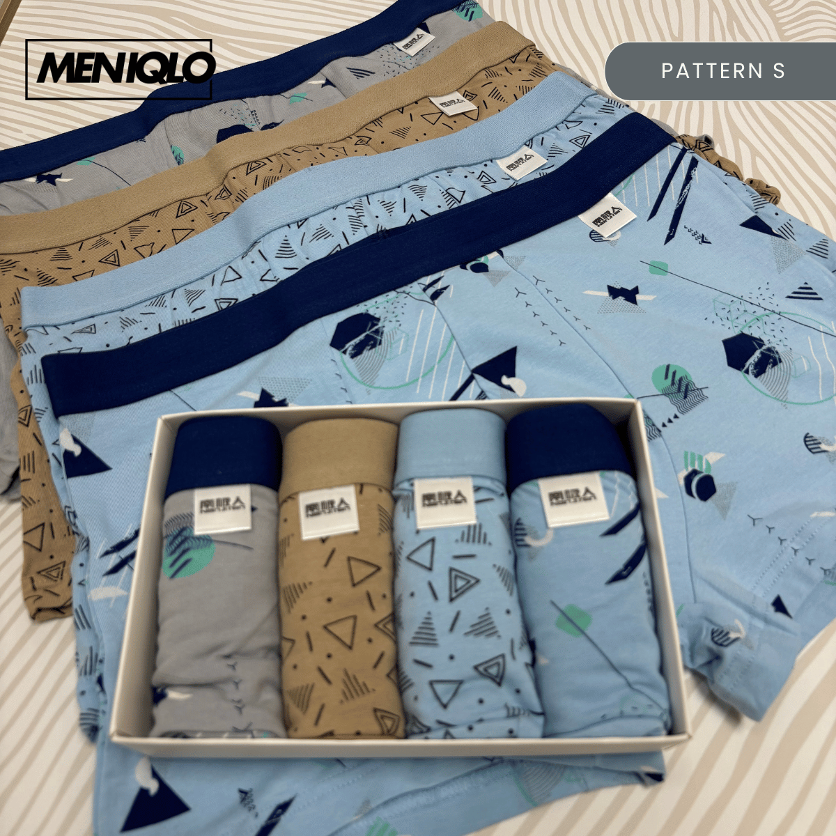 MENIQLO BOXER MEN [PATTERN A - S] BREATHABLE SOFT COTTON SAIZ M - 6XL- MAU002