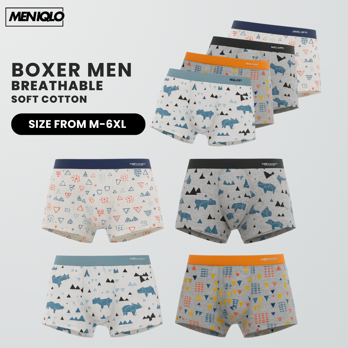 MENIQLO BOXER MEN [PATTERN A - S] BREATHABLE SOFT COTTON SAIZ M - 6XL- MAU002