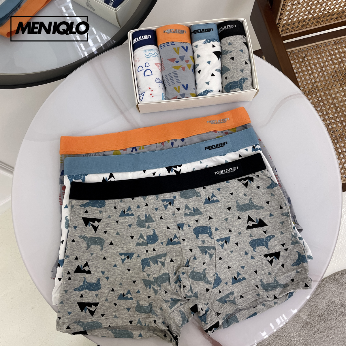 MENIQLO BOXER MEN [PATTERN A - S] BREATHABLE SOFT COTTON SAIZ M - 6XL- MAU002