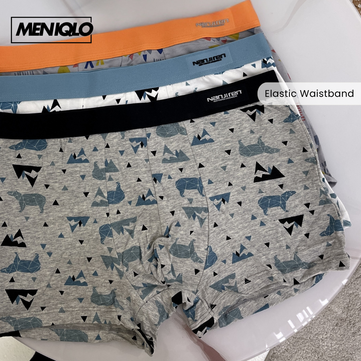 MENIQLO BOXER MEN [PATTERN A - S] BREATHABLE SOFT COTTON SAIZ M - 6XL- MAU002