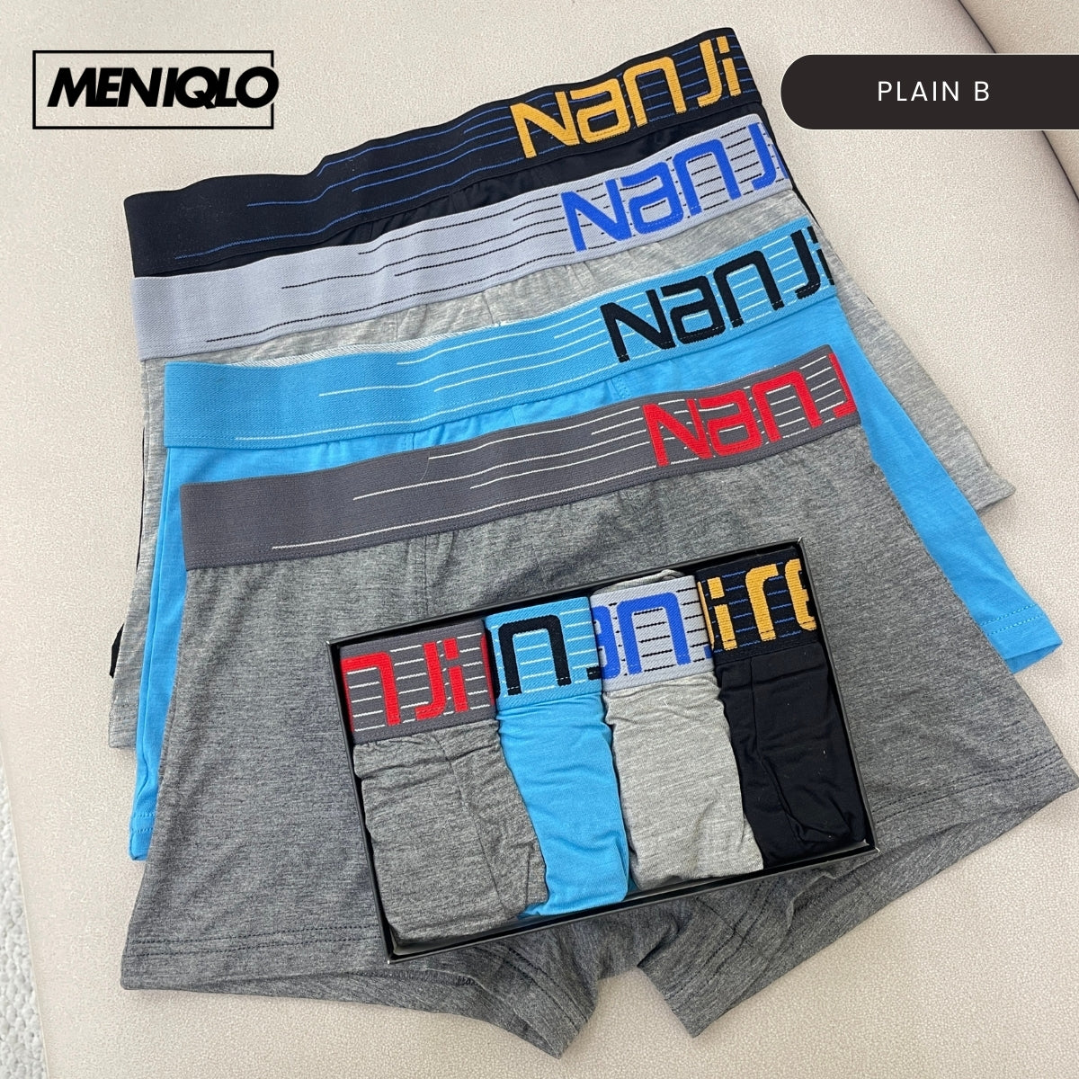 MENIQLO BOXER MEN [PLAIN  A - K] BREATHABLE SOFT COTTON SAIZ M - 6XL- MAU001