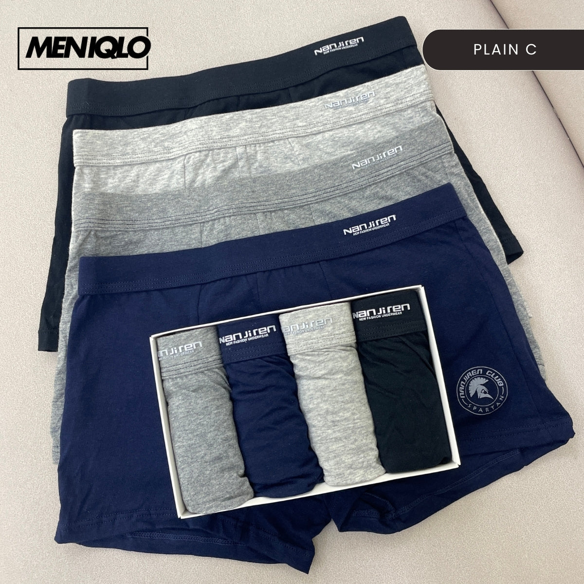 MENIQLO BOXER MEN [PLAIN  A - K] BREATHABLE SOFT COTTON SAIZ M - 6XL- MAU001