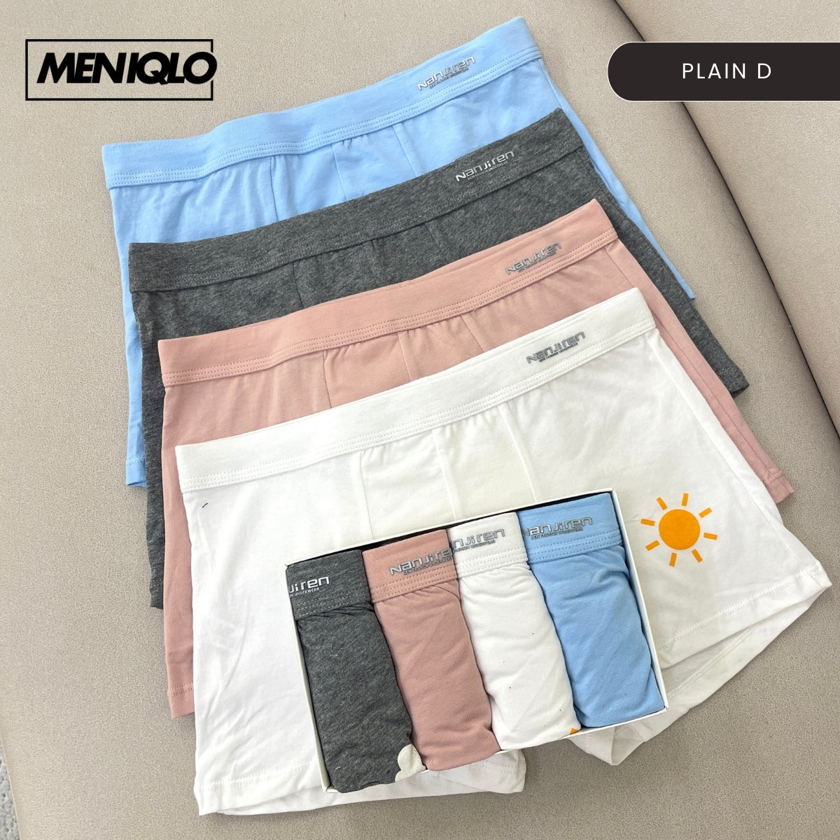 MENIQLO BOXER MEN [PLAIN  A - K] BREATHABLE SOFT COTTON SAIZ M - 6XL- MAU001