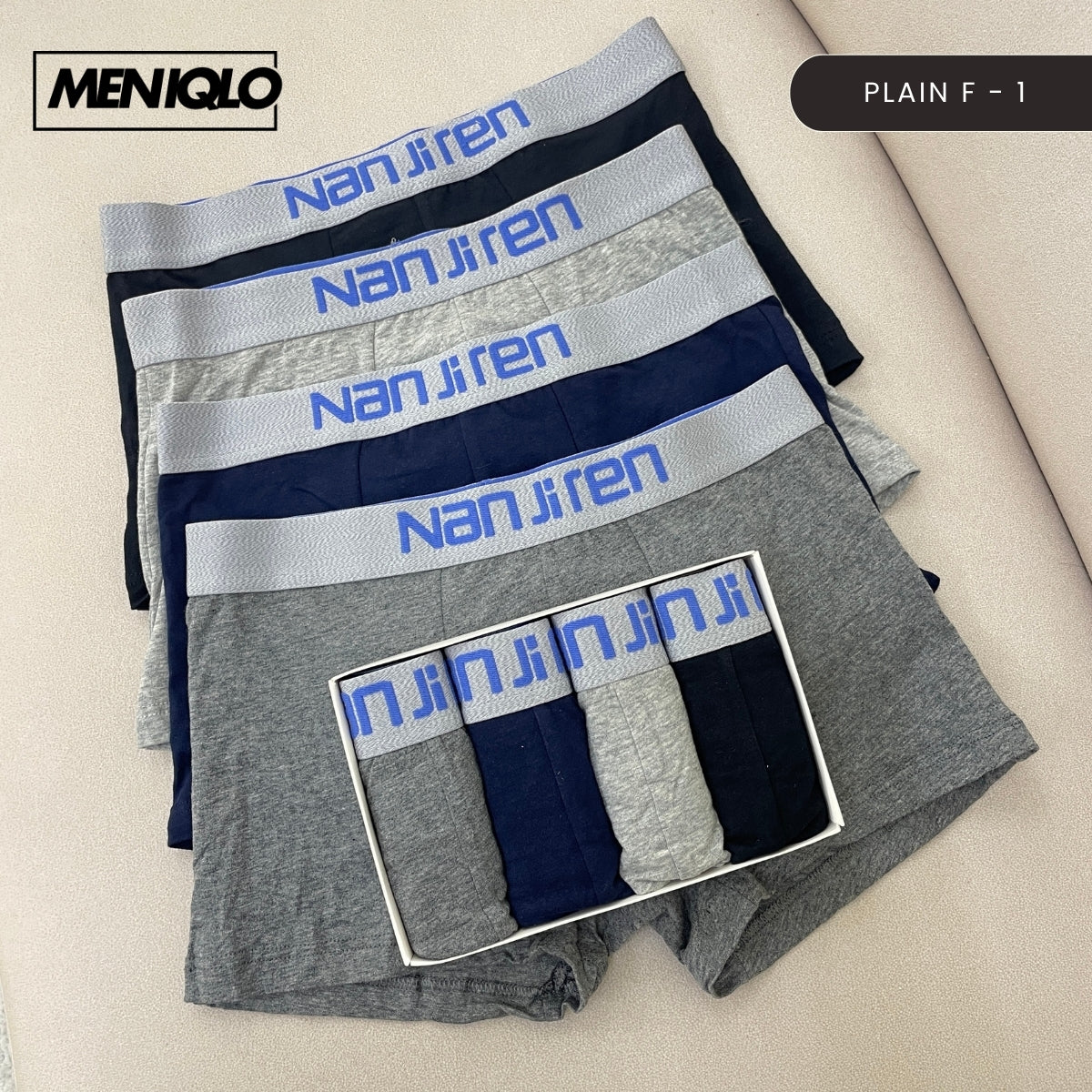 MENIQLO BOXER MEN [PLAIN  A - K] BREATHABLE SOFT COTTON SAIZ M - 6XL- MAU001