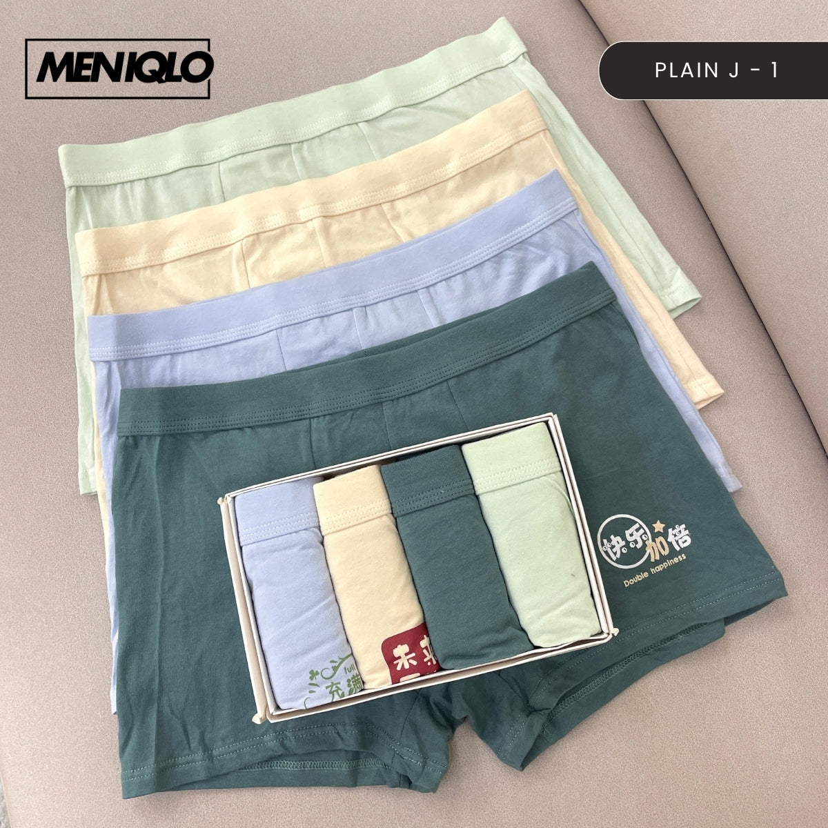MENIQLO BOXER MEN [PLAIN  A - K] BREATHABLE SOFT COTTON SAIZ M - 6XL- MAU001