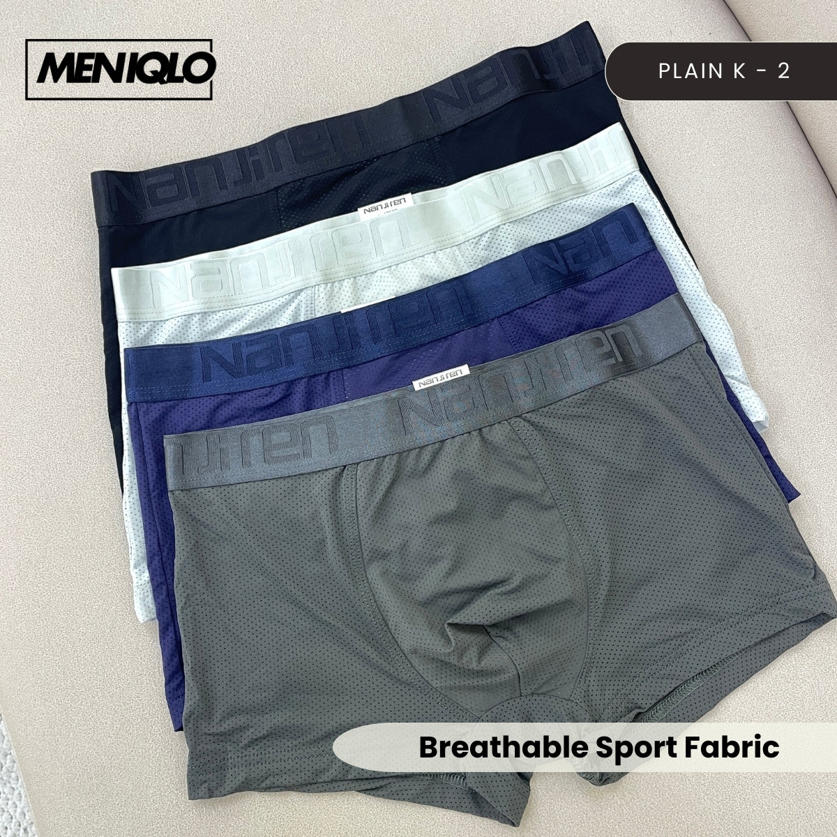 MENIQLO BOXER MEN [PLAIN  A - K] BREATHABLE SOFT COTTON SAIZ M - 6XL- MAU001