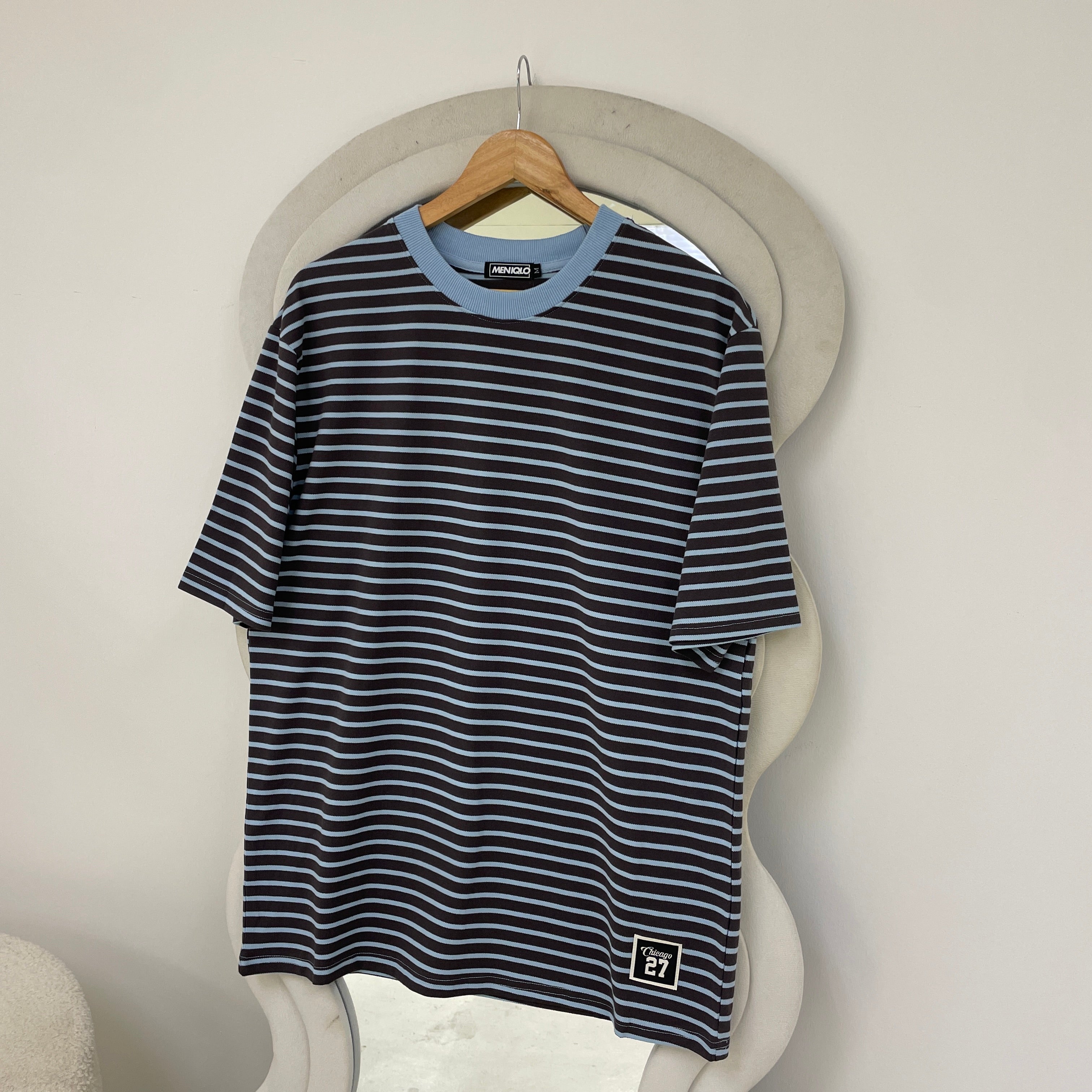 MENIQLO MARTIN OVERSIZED SHIRT STRIPE SHORT SLEEVE-MQ1004