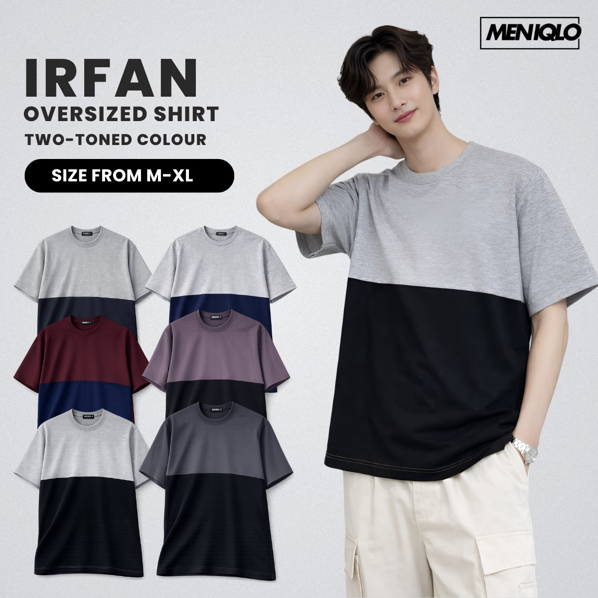 MENIQLO IRFAN OVERSIZED TWO-TONED COLOUR SHIRT - MQ1008
