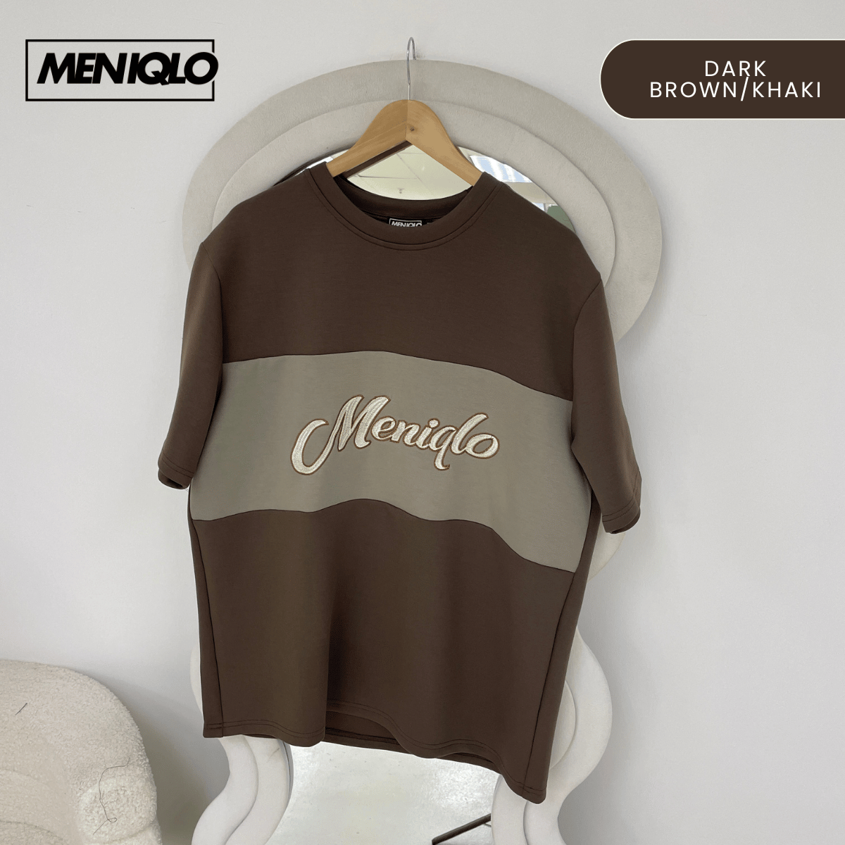 MENIQLO HUDSON MEN COLOUR BLOCK EMBROIDERED T-SHIRT - MQ1017(310GSM)