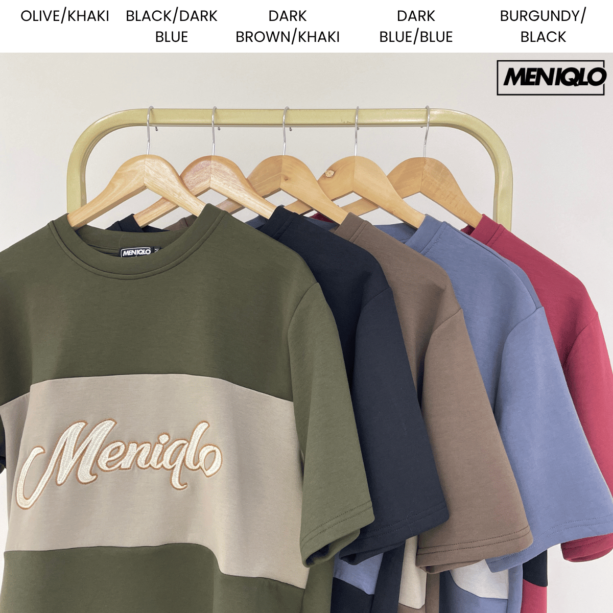 MENIQLO HUDSON MEN COLOUR BLOCK EMBROIDERED T-SHIRT - MQ1017(310GSM)