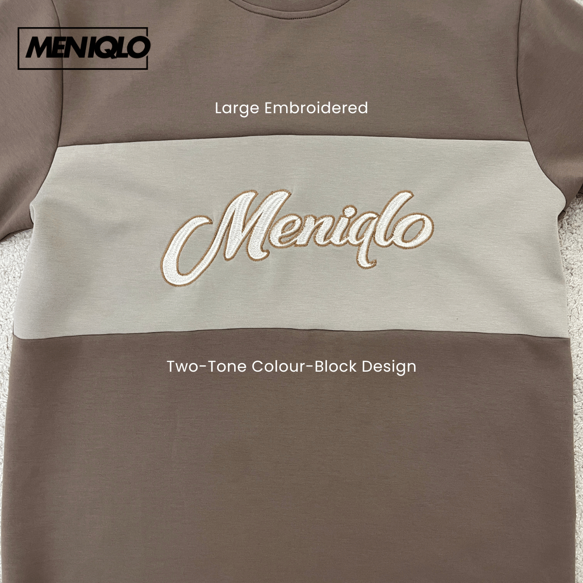 MENIQLO HUDSON MEN COLOUR BLOCK EMBROIDERED T-SHIRT - MQ1017(310GSM)