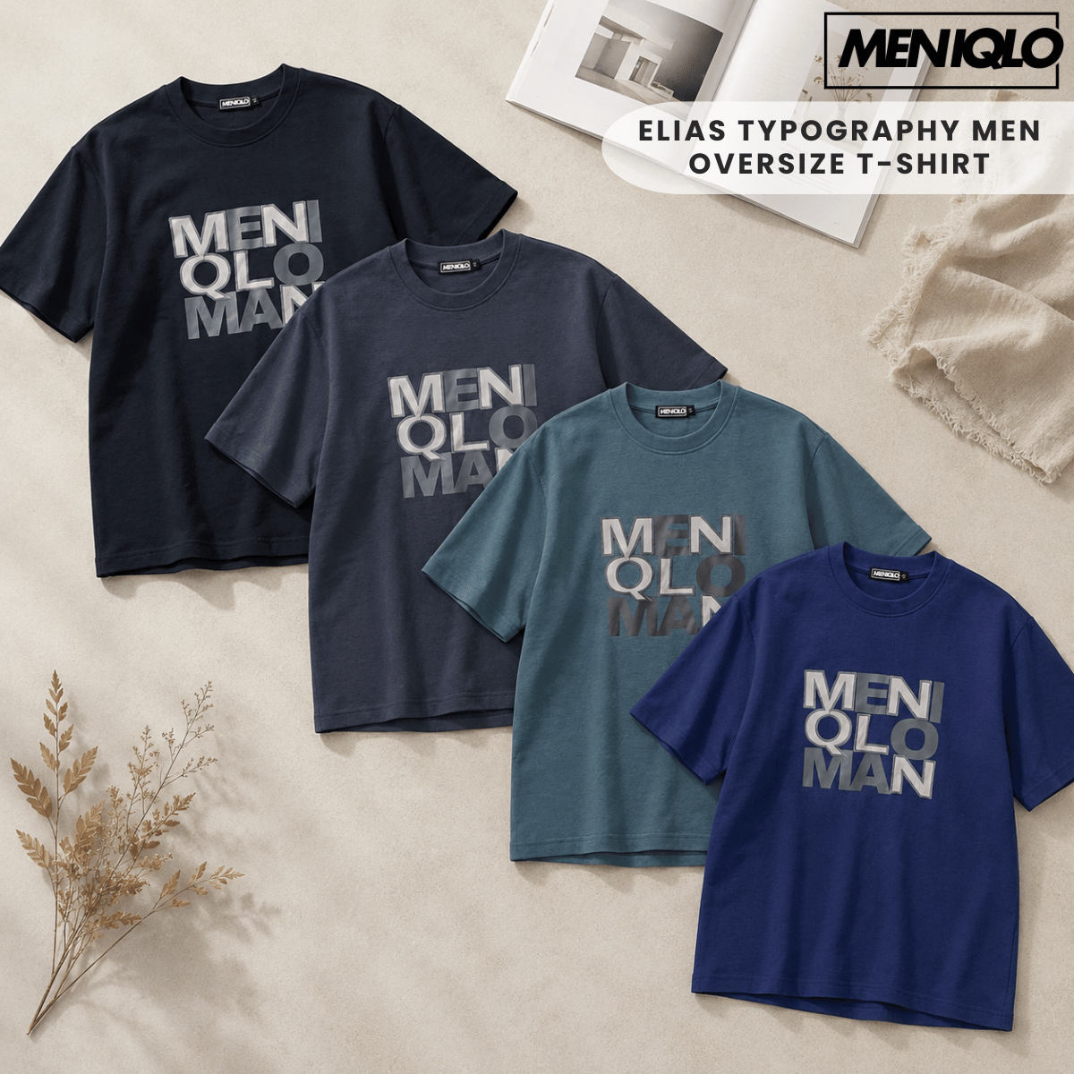 MENIQLO ELIAS TYPOGRAPHY MEN OVERSIZE T-SHIRT SHORT SLEEVE - MQ1018