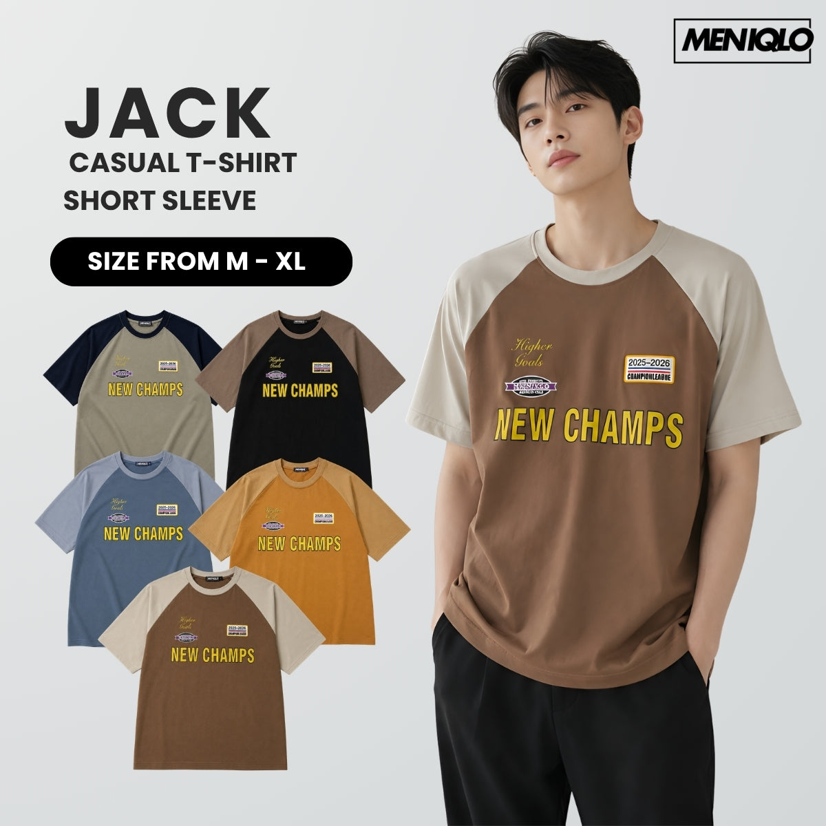MENIQLO JACK COLOUR BLOCK RAGLAN CASUAL SHORT SLEEVE T-SHIRT - MQ1022