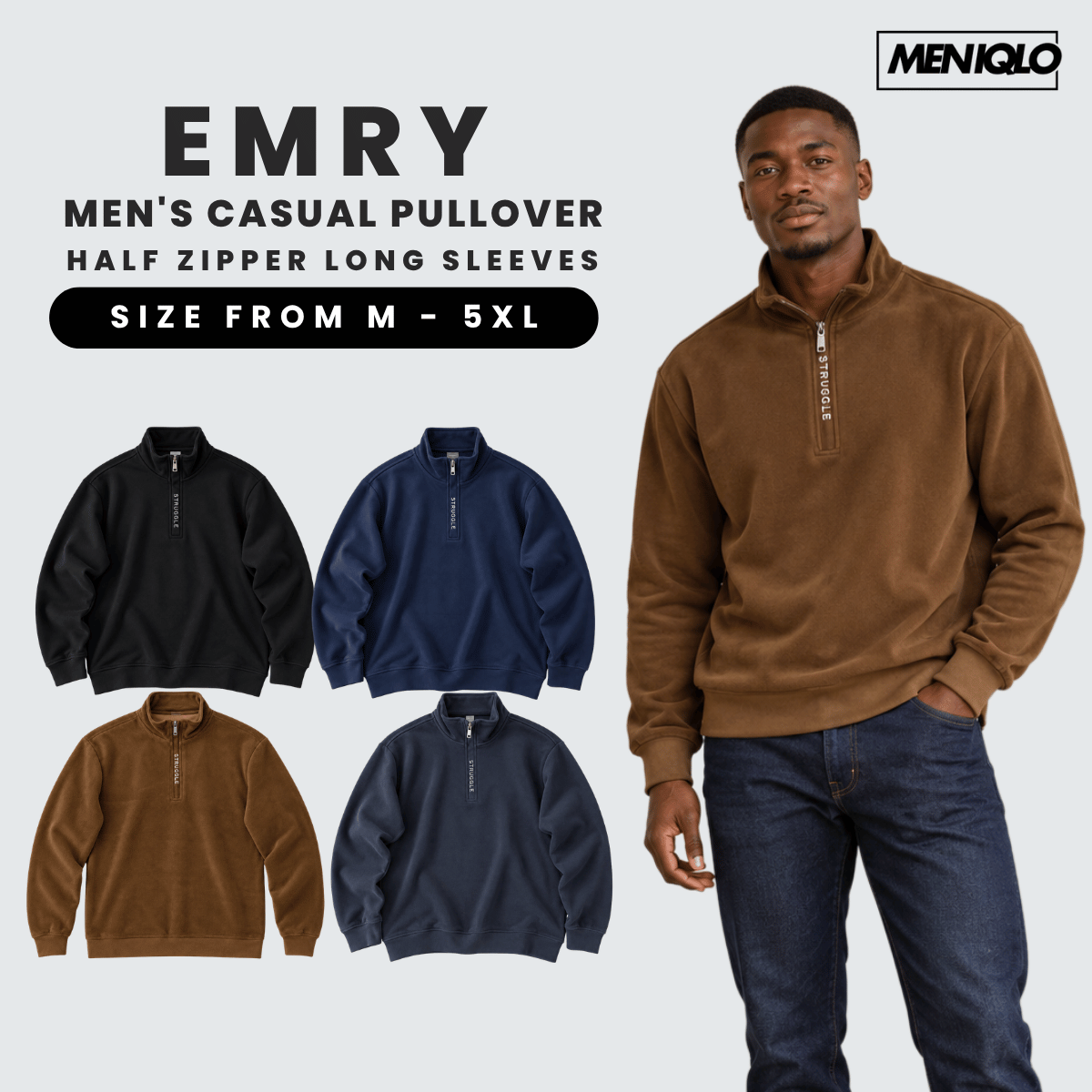 MENIQLO EMRY MEN'S CASUAL PULLOVER HALF ZIPPER LONG SLEEVES - MAC1024