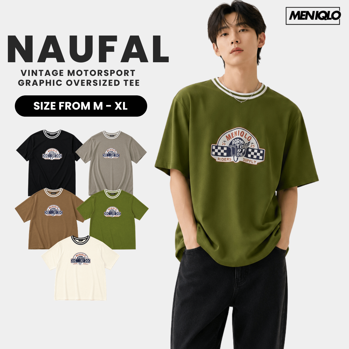 MENIQLO NAUFAL VINTAGE MOTORSPORT GRAPHIC OVERSIZED-MQ1027