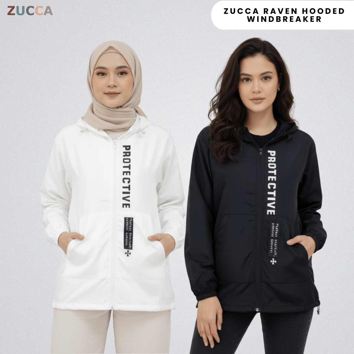 ZUCCA RAVEN HOODED WINDBREAKER BAJU PEREMPUAN S-3XL - MS005