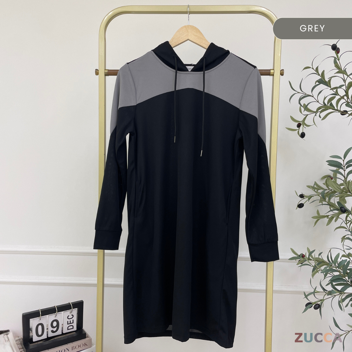 ZUCCA AVANI COLORBLOCK CASUAL WOMEN HOODED LONG DRESS - MS009