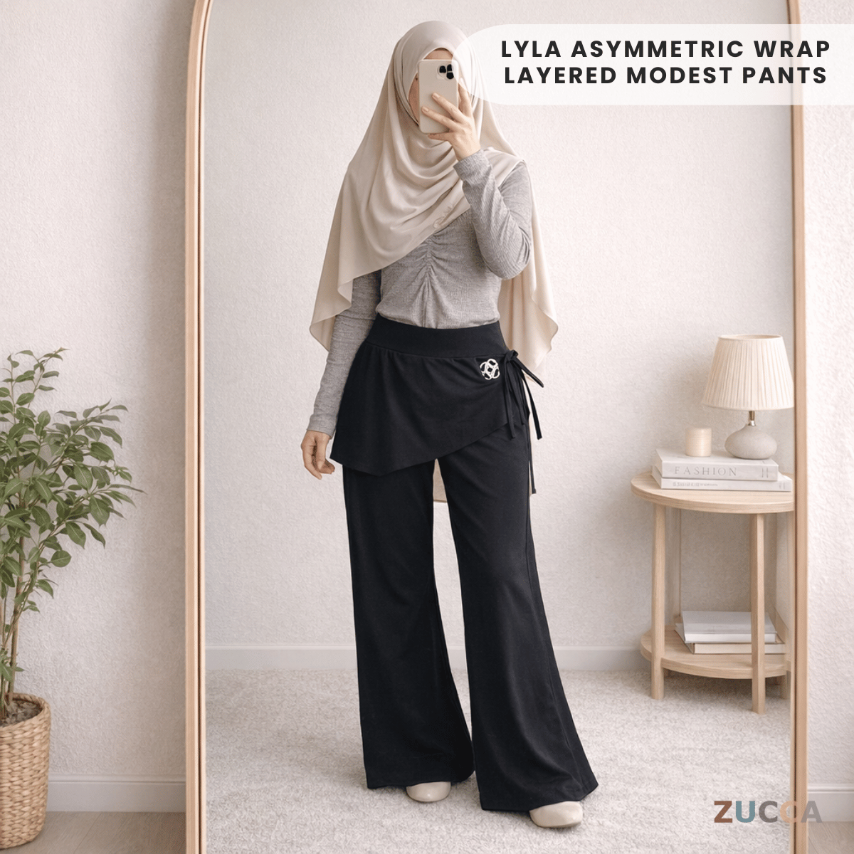 ZUCCA LYLA ASYMMETRIC WRAP LAYERED MODEST PANTS - MS016 (GN255)