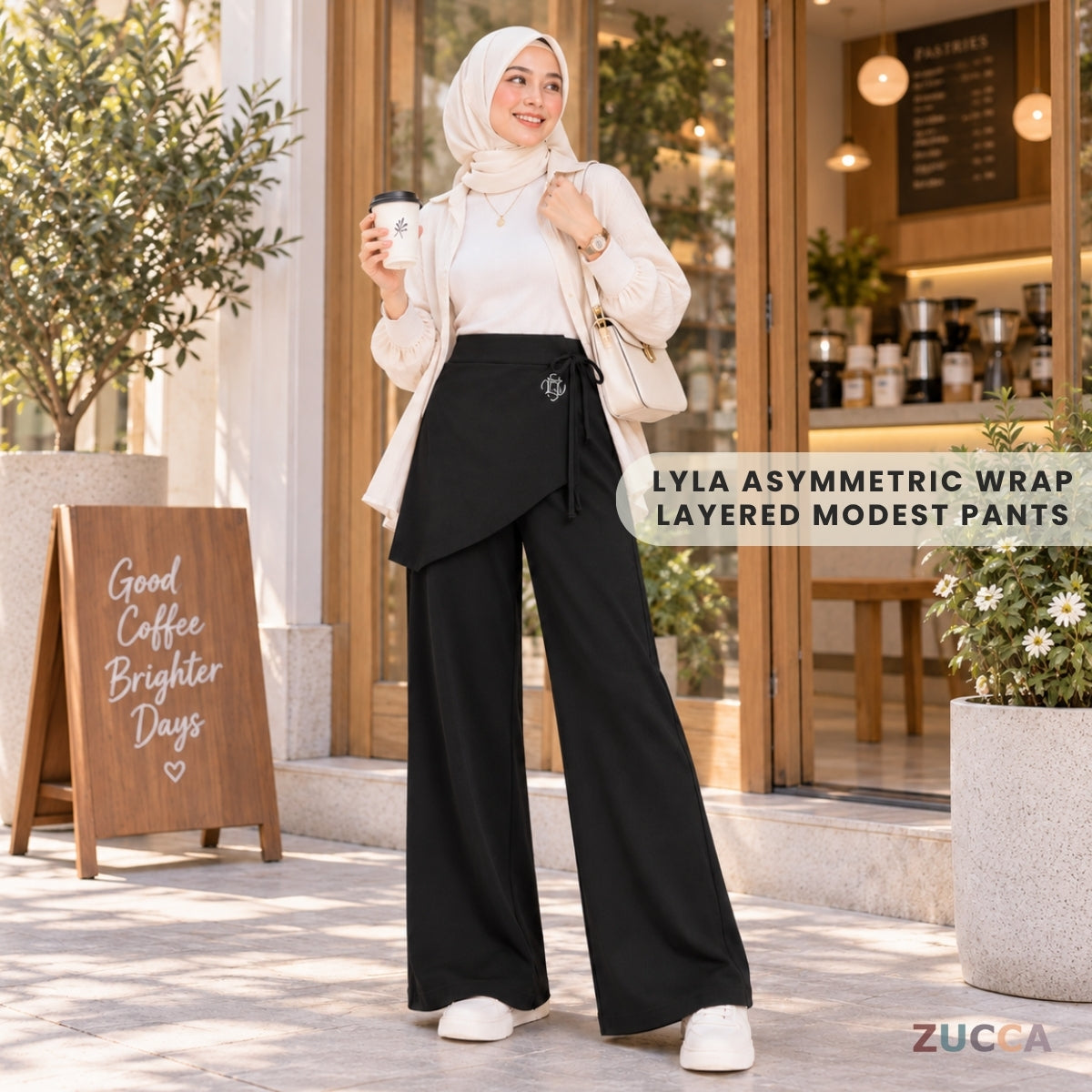ZUCCA LYLA ASYMMETRIC WRAP LAYERED MODEST PANTS - MS016 (GN255)