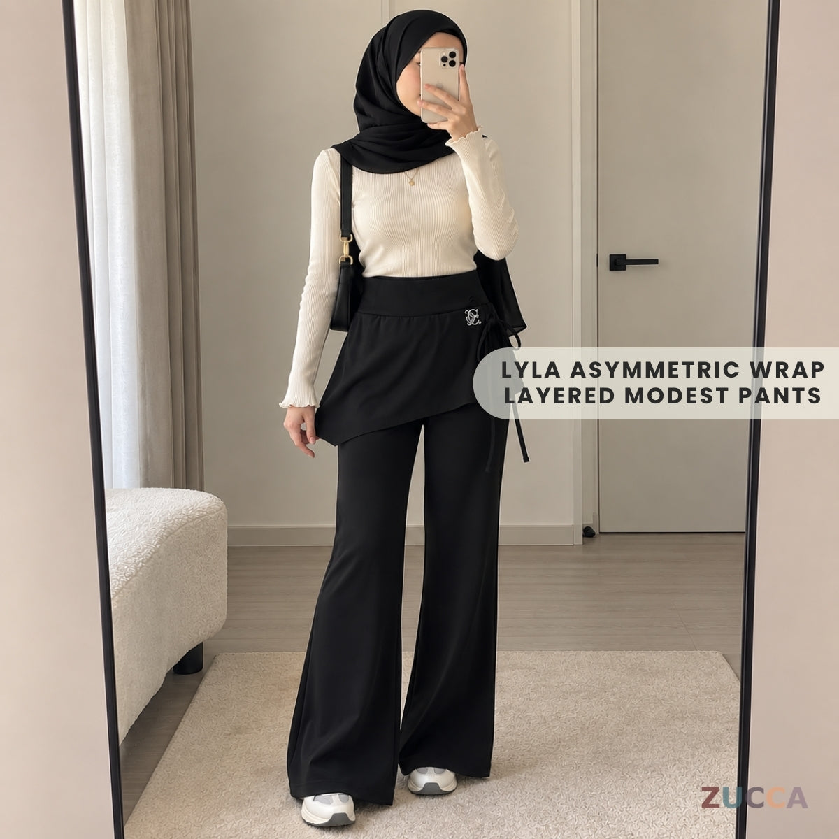 ZUCCA LYLA ASYMMETRIC WRAP LAYERED MODEST PANTS - MS016 (GN255)