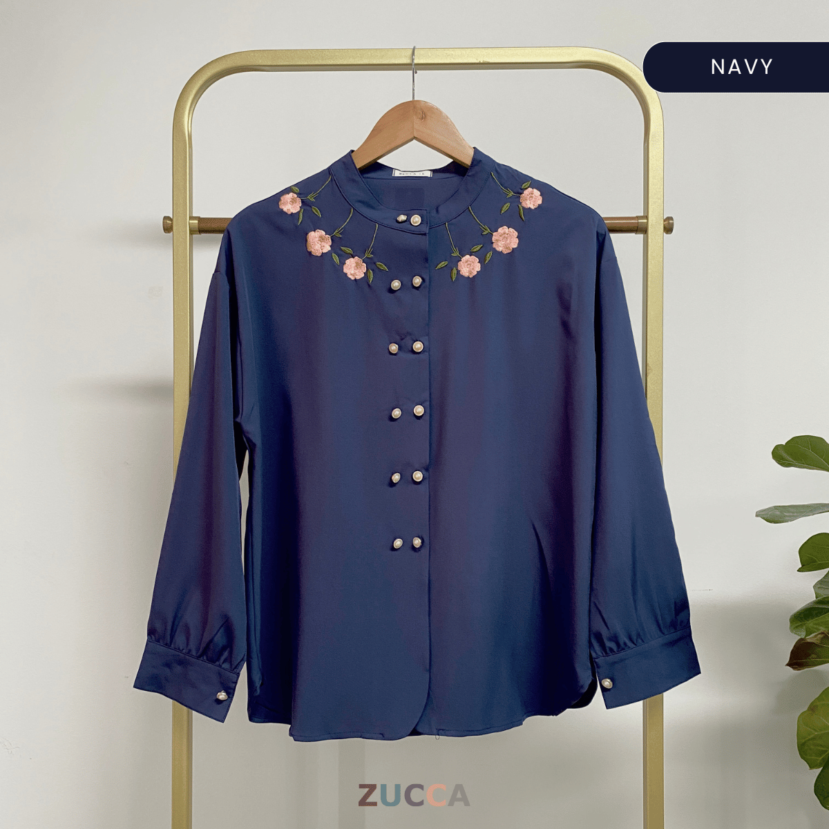ZUCCA FAWA FLORAL EMBROIDERED WOMEN BLOUSE - DM181 NECK EMBROIDERY LEHER SULAM FLORAL