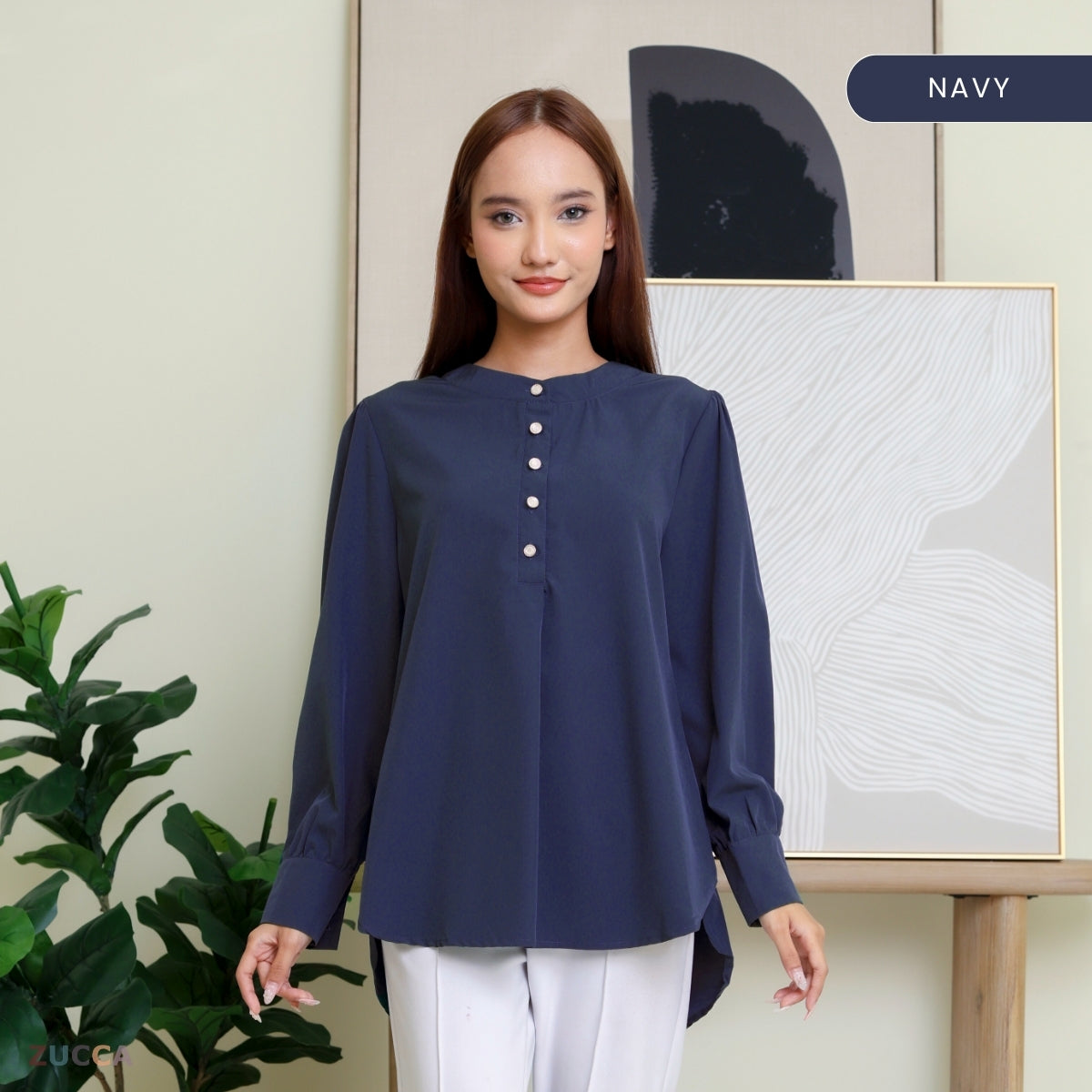 ZUCCA WAZAR LONG BLOUSE COMFY IRONLESS - DM109 Baju Cotton
