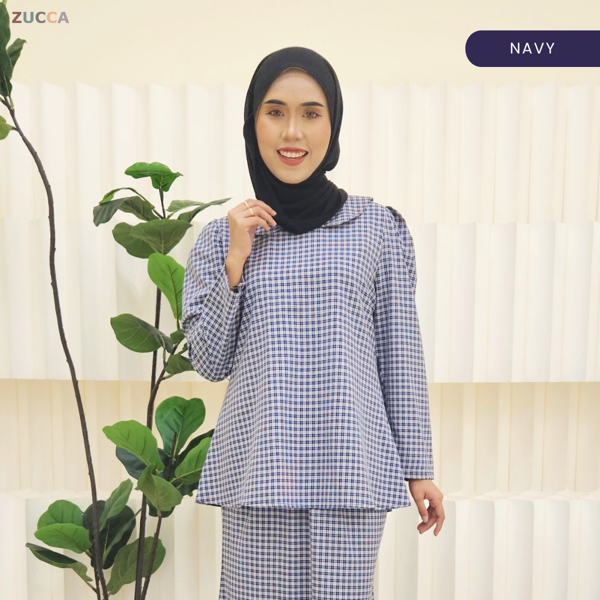 ZUCCA MARGARITA MODEST PLAID TWO-PIECE SET BLOUSE AND SKIRT - DMSET006