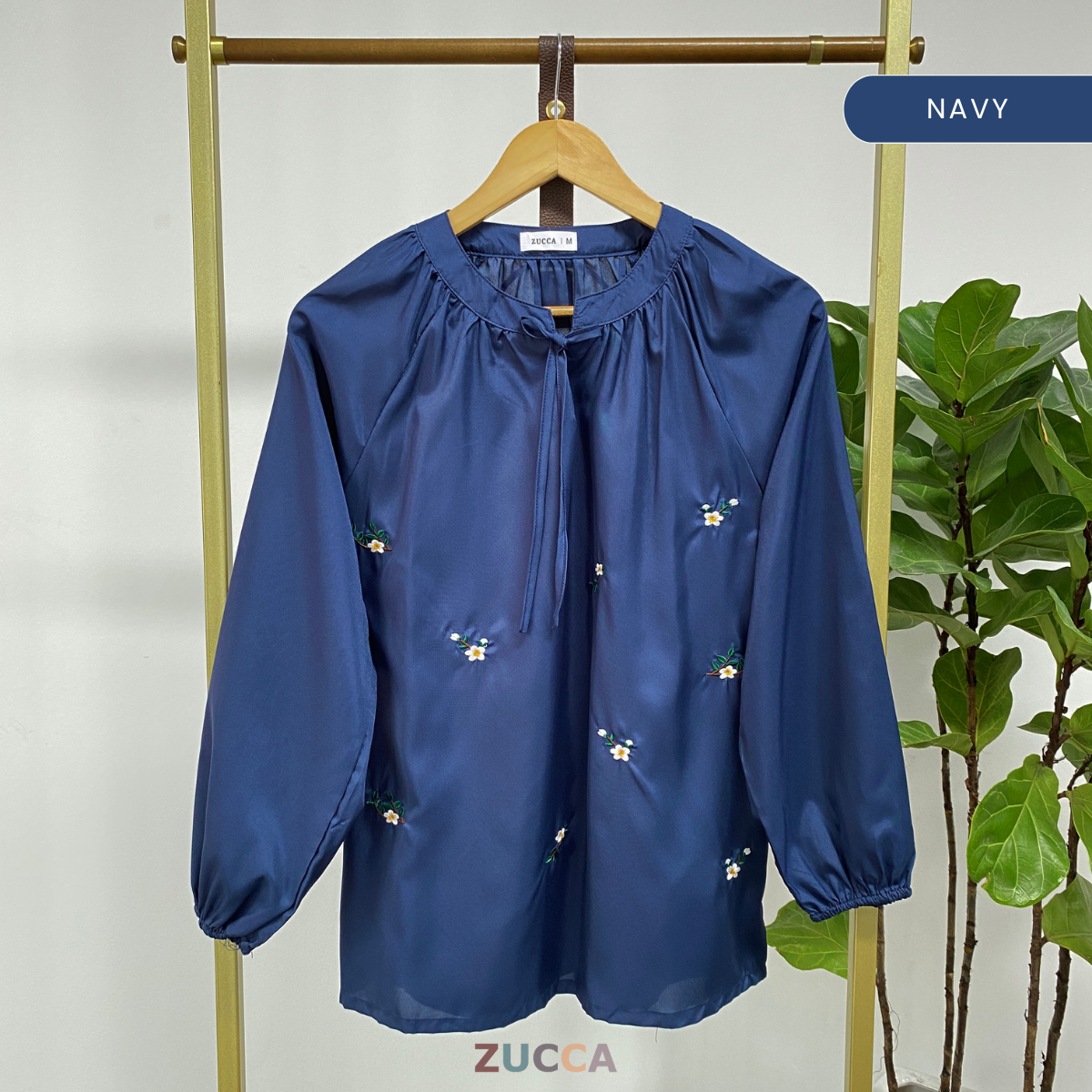 ZUCCA ENARA FLORAL EMBROIDERY RIBBON NECK WOMEN BLOUSE - MA060