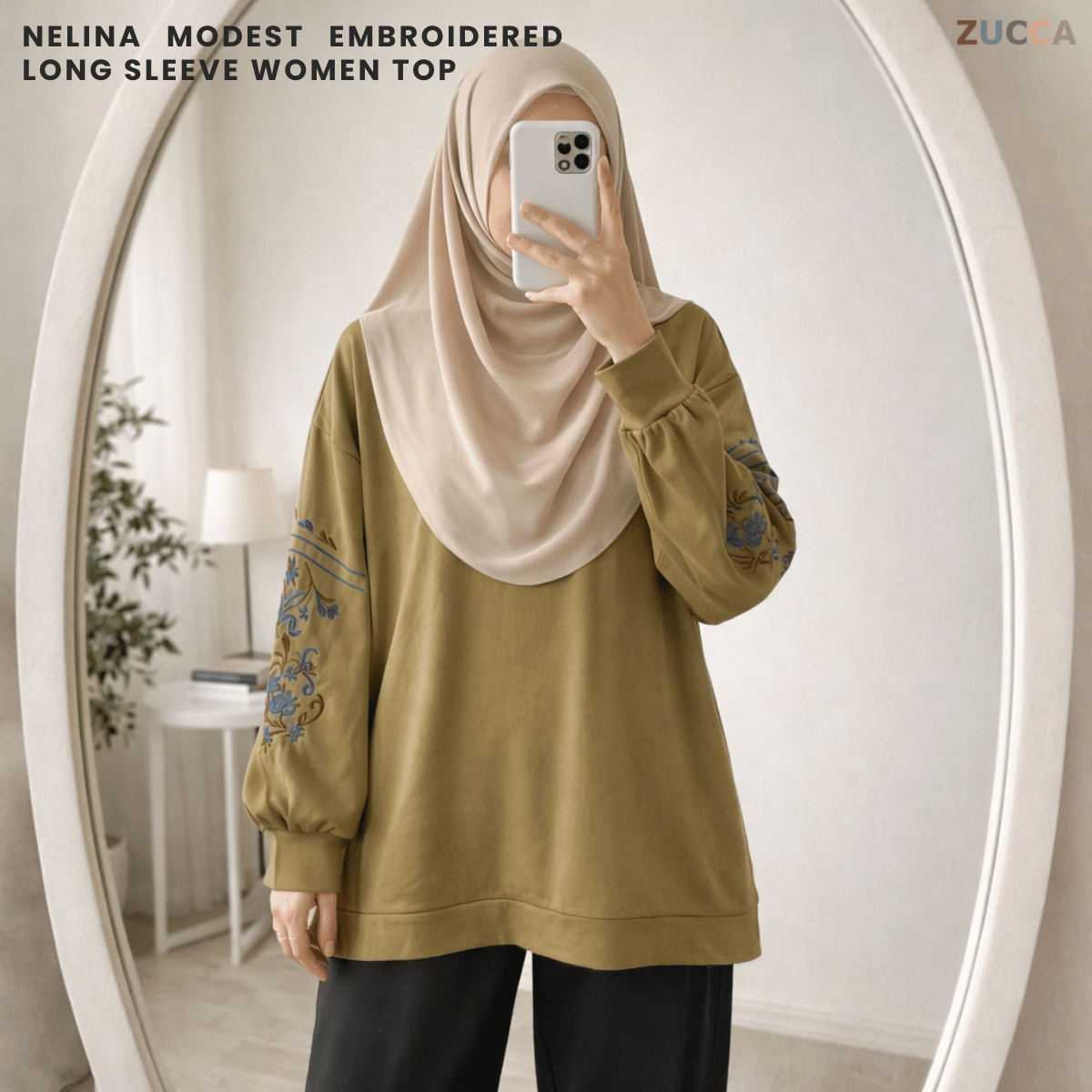 ZUCCA NELINA MODEST EMBROIDERED LONG SLEEVE WOMEN TOP - DM327