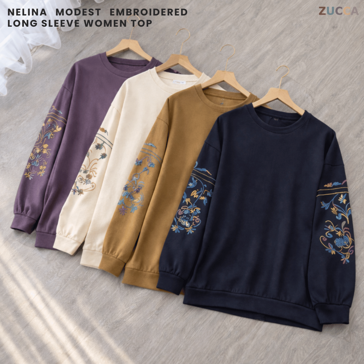 ZUCCA NELINA MODEST EMBROIDERED LONG SLEEVE WOMEN TOP - DM327