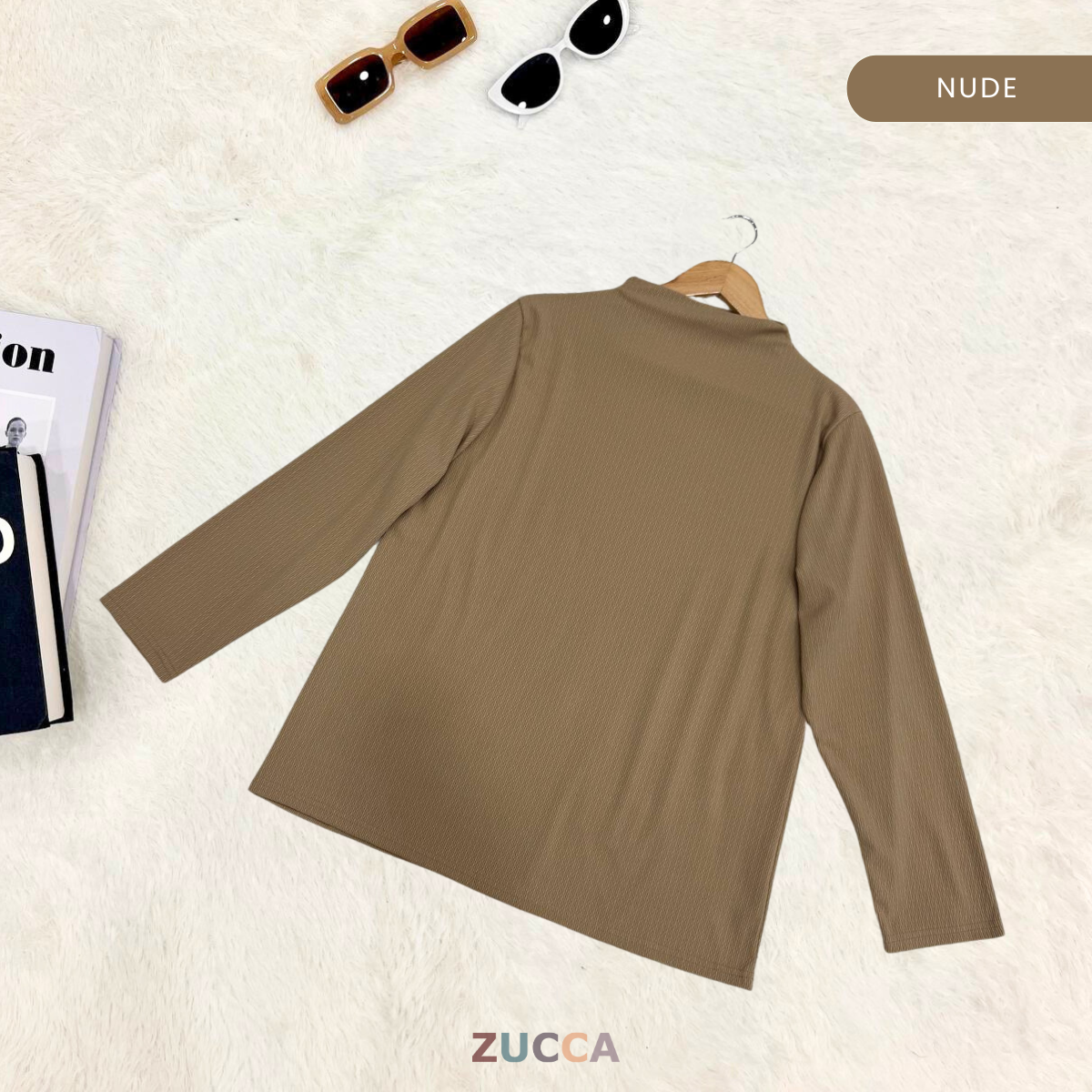 ZUCCA IVANIA COTTON RIB MID HIGH COLLAR BLOUSE- DM224