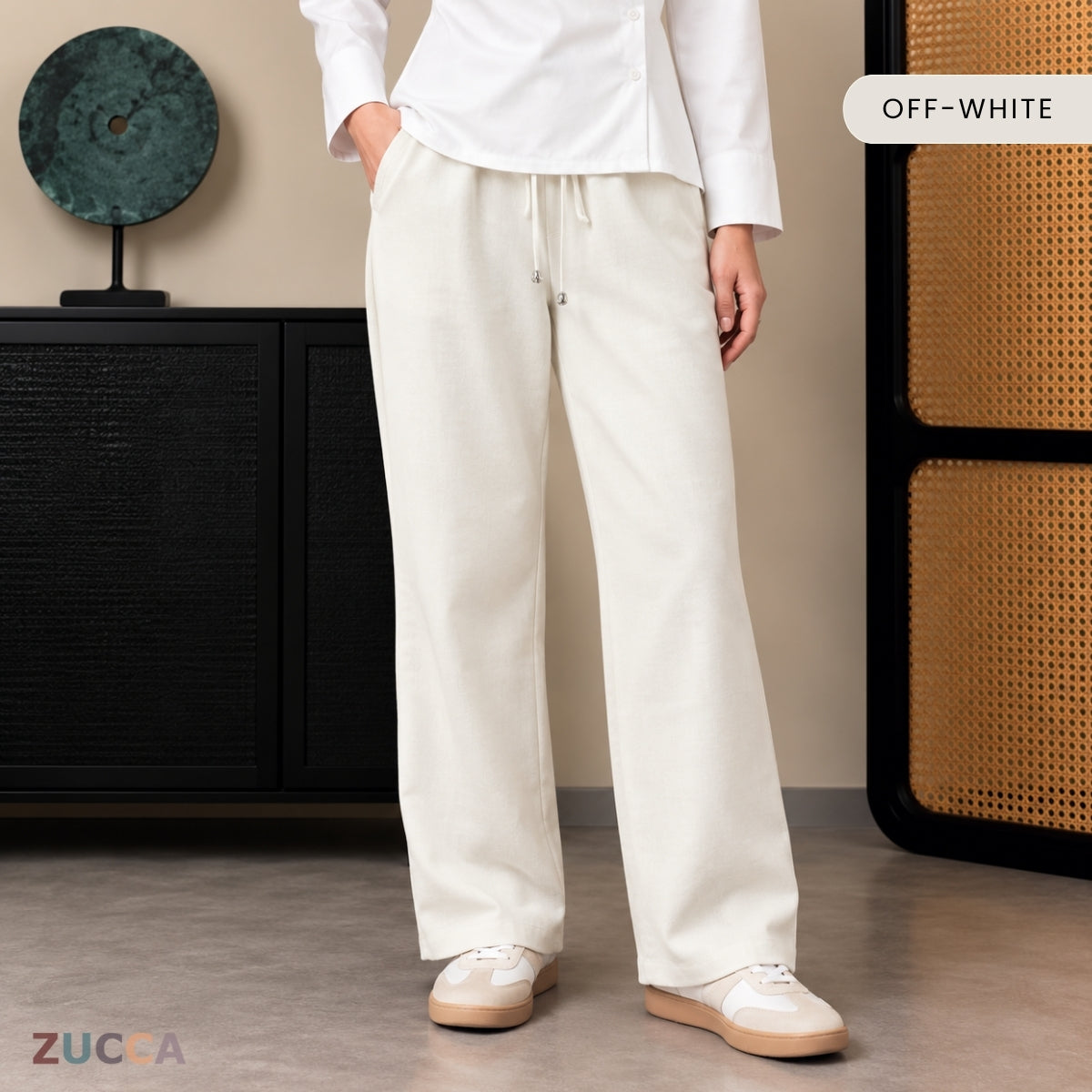 ZUCCA ESHAL CASUAL DRAWSTRING STRAIGHT CUT PANTS - ZW017