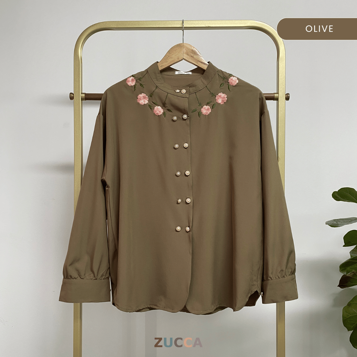 ZUCCA FAWA FLORAL EMBROIDERED WOMEN BLOUSE - DM181 NECK EMBROIDERY LEHER SULAM FLORAL