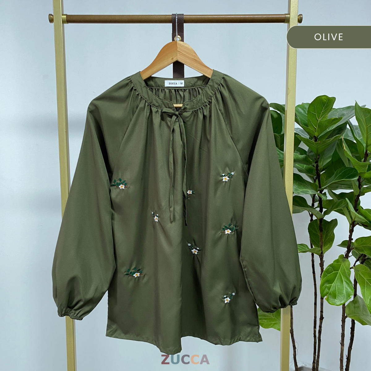 ZUCCA ENARA FLORAL EMBROIDERY RIBBON NECK WOMEN BLOUSE - MA060