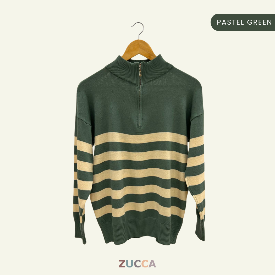 Ivana Striped High Neck Sweatshirt Half-Zipper - DM115