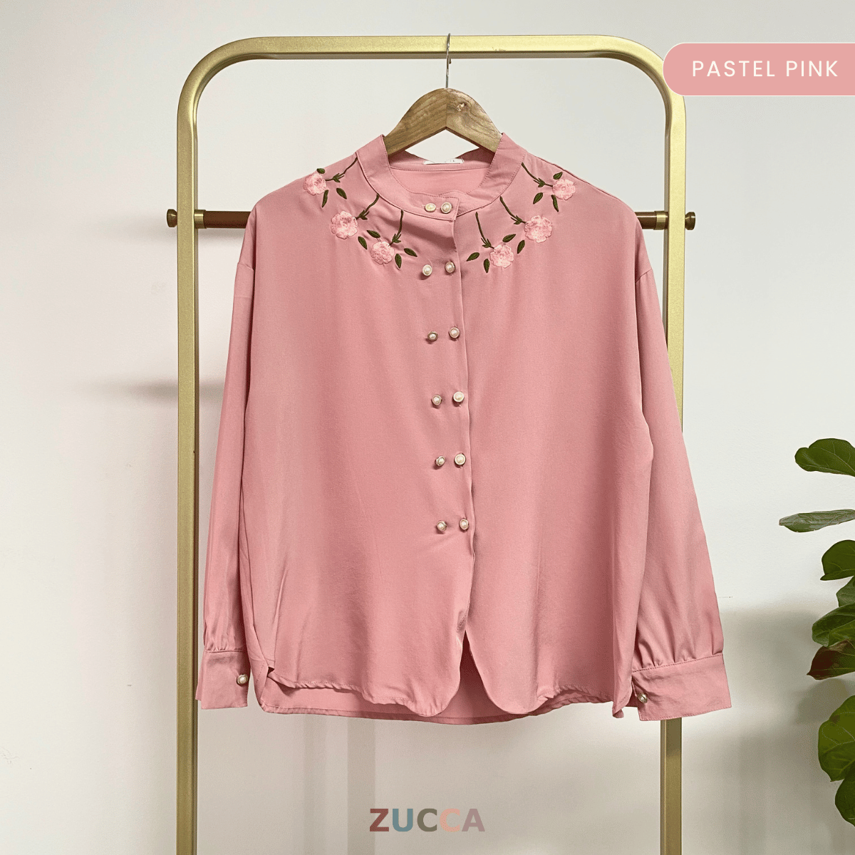 ZUCCA FAWA FLORAL EMBROIDERED WOMEN BLOUSE - DM181 NECK EMBROIDERY LEHER SULAM FLORAL