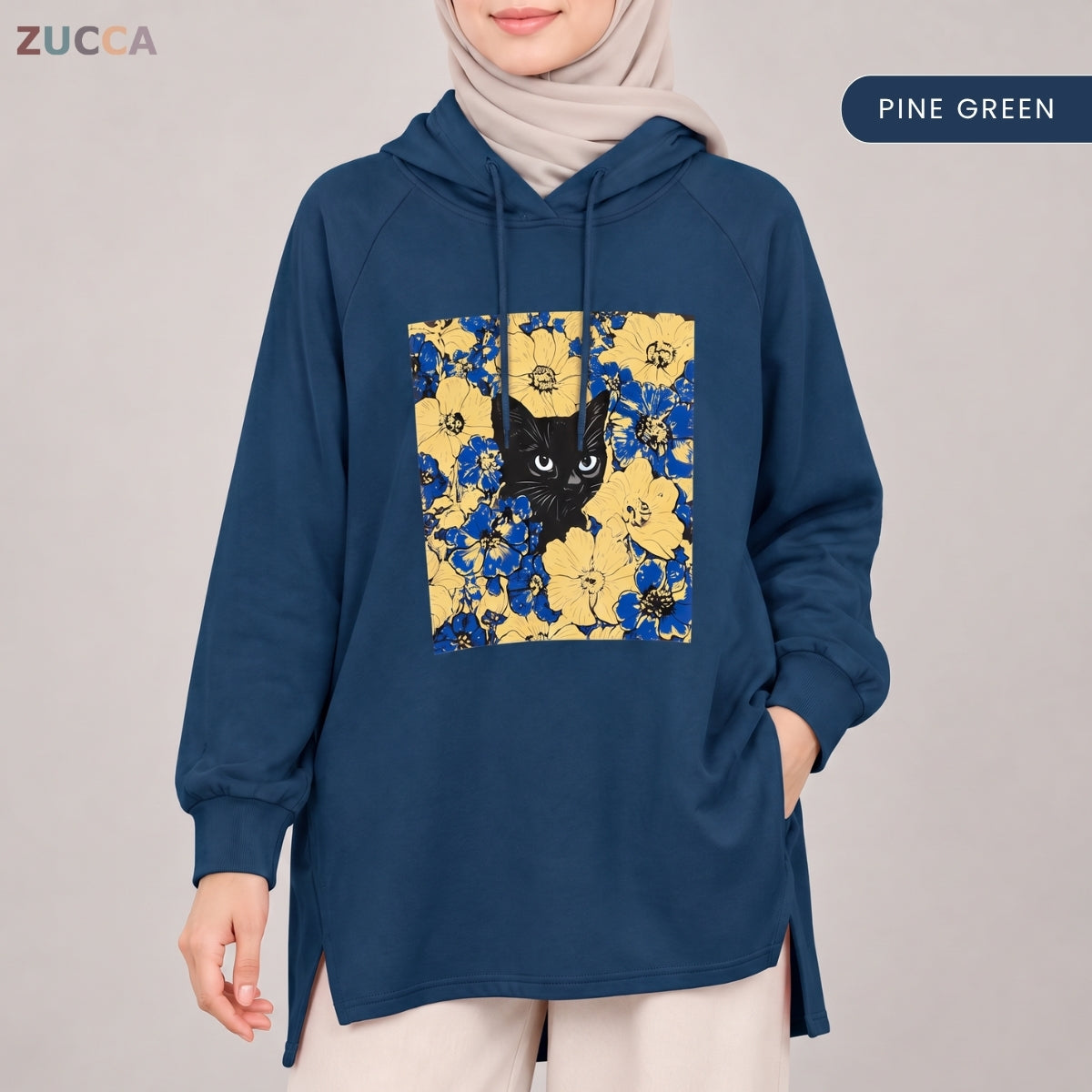 ZUCCA HUMAIRA FLORAL GRAPHIC HOODIE DRESS LONG SLEEVE-MA257