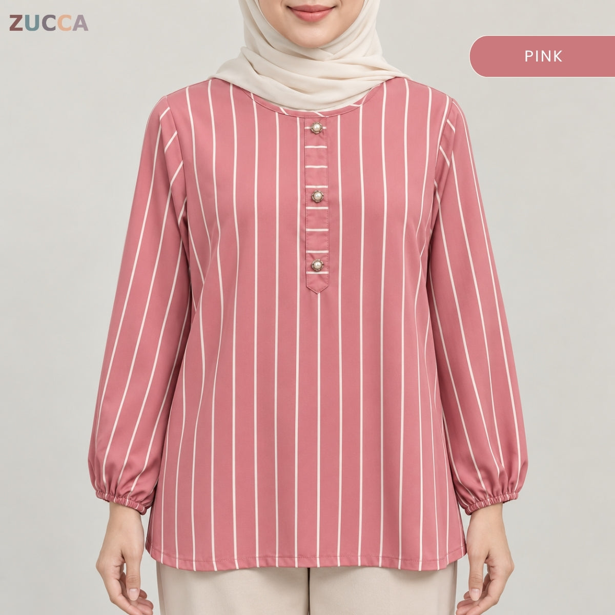 ZUCCA AINAA STRIPED BUTTON DETAIL LONG SLEEVE BLOUSE - MA286