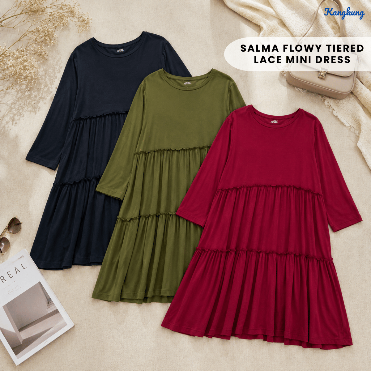 KANGKUNG SALMA FLOWY TIERED LACE MINI DRESS - Q003(#127)