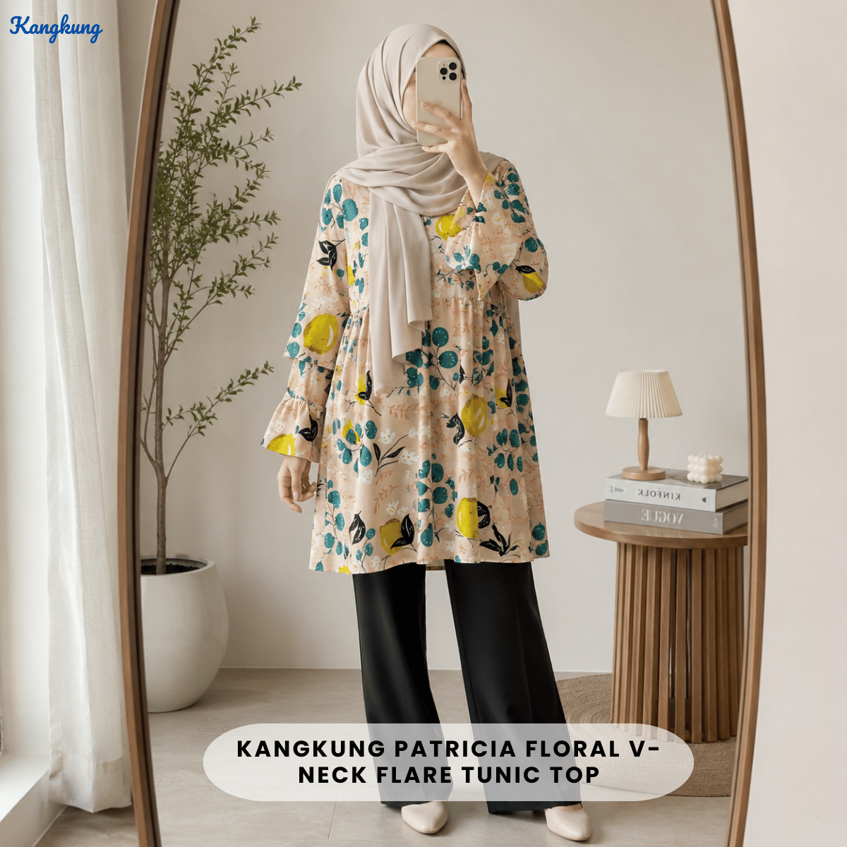 KANGKUNG PATRICIA FLORAL V-NECK FLARE TUNIC TOP - Q004 (#153)