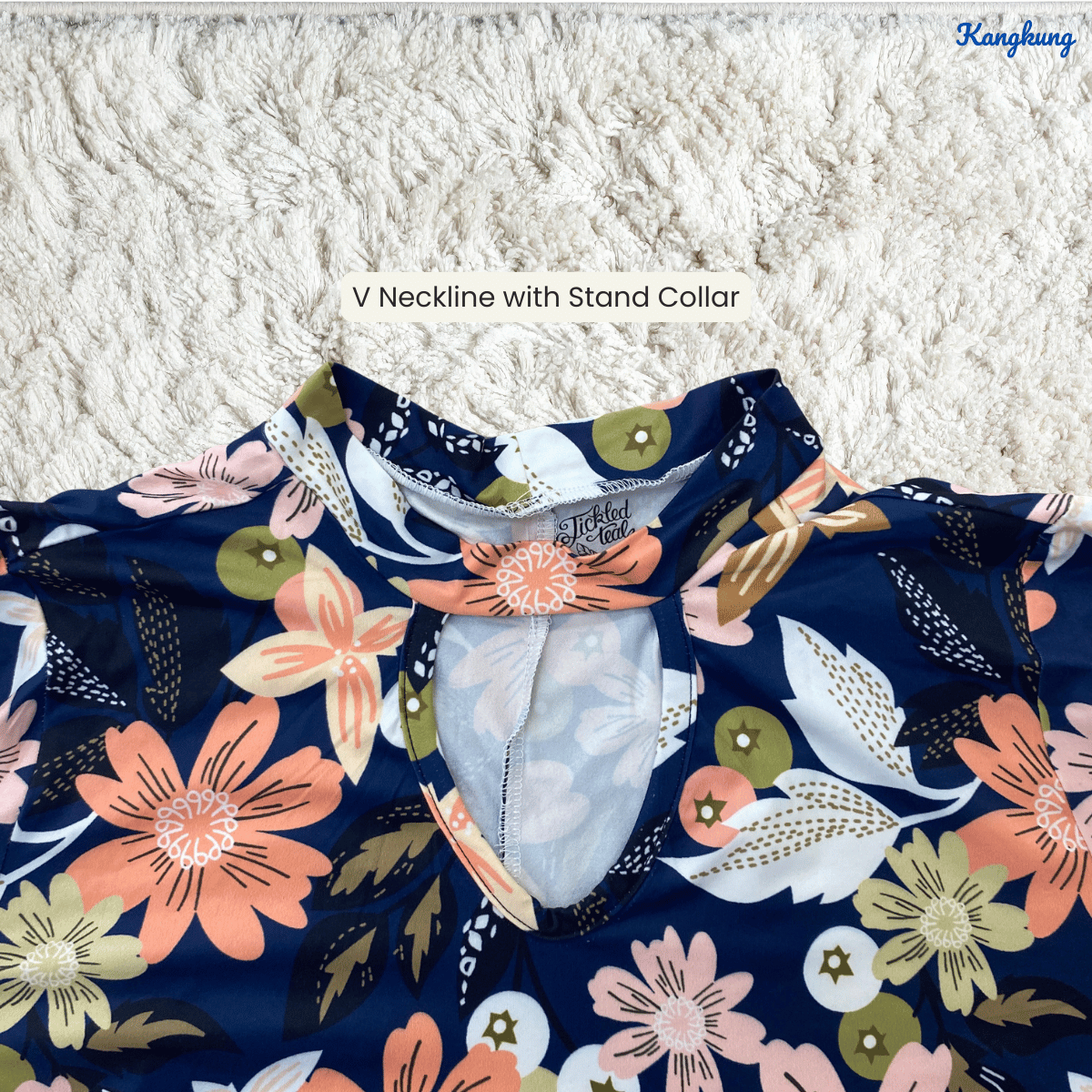 KANGKUNG PATRICIA FLORAL V-NECK FLARE TUNIC TOP - Q004 (#153)