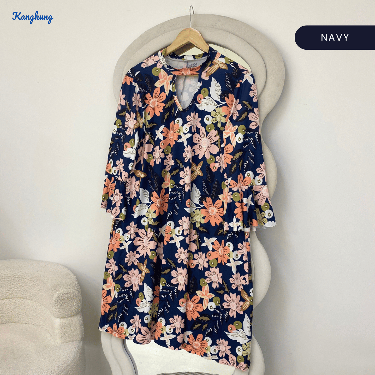 KANGKUNG PATRICIA FLORAL V-NECK FLARE TUNIC TOP - Q004 (#153)
