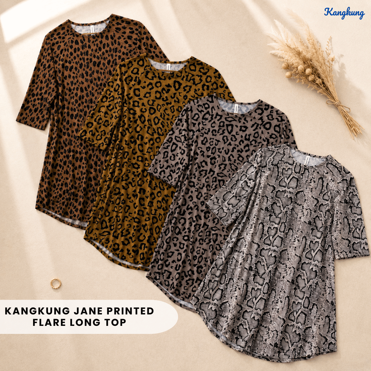 KANGKUNG JANE PRINTED FLARE LONG TOP-Q006