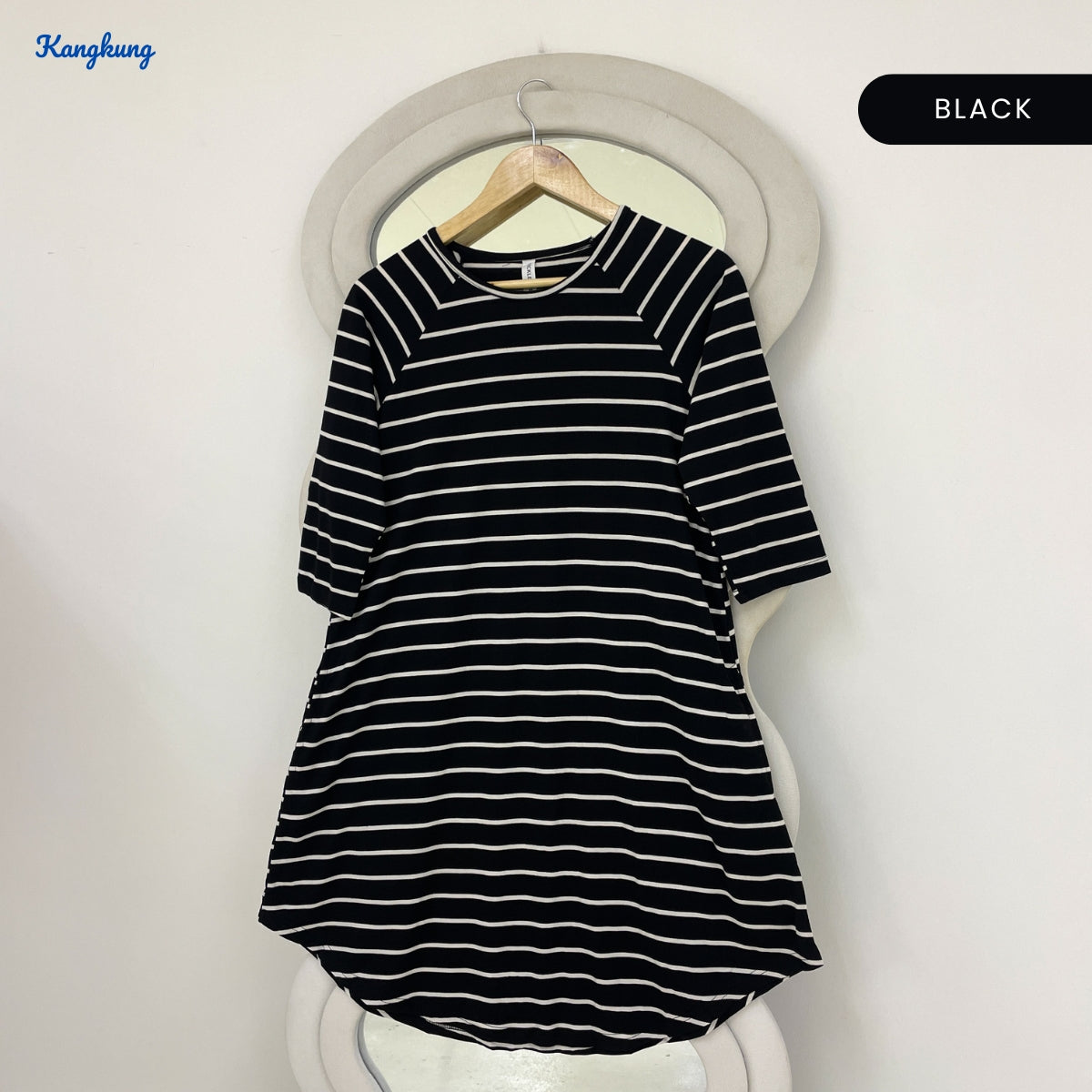 KANGKUNG JANETTE STRIPED A-LINE LONG TOP - Q007
