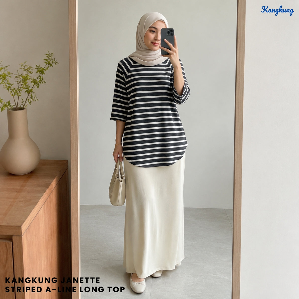 KANGKUNG JANETTE STRIPED A-LINE LONG TOP - Q007